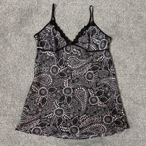 Gilligan & O'Malley Chemise Gown Womens XL Black Floral Lace Sleepwear Nightie